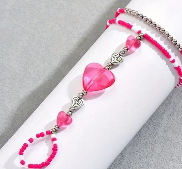 New pink stretchy beaded butterfly anklet bracelet - Picture 3 of 5